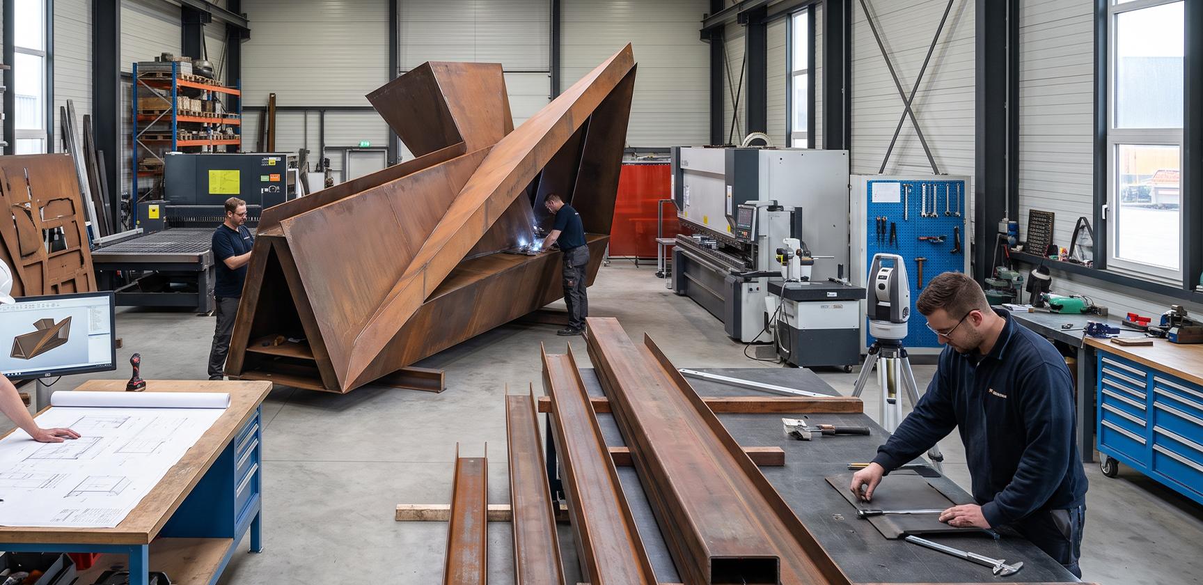 Fabrication en atelier d’une structure complexe en acier Corten sur mesure